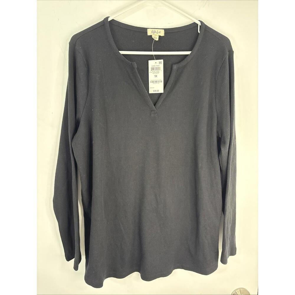 Style & co Women’s Plus Size Ribbed Knit Top Black  Size‎ 1X NWT Boho